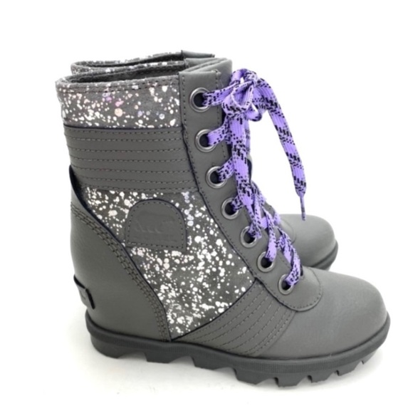 SOREL Lexie Leather Wedge Lace up Boots Metallic Silver Gray Style 182247105 - Picture 5 of 11